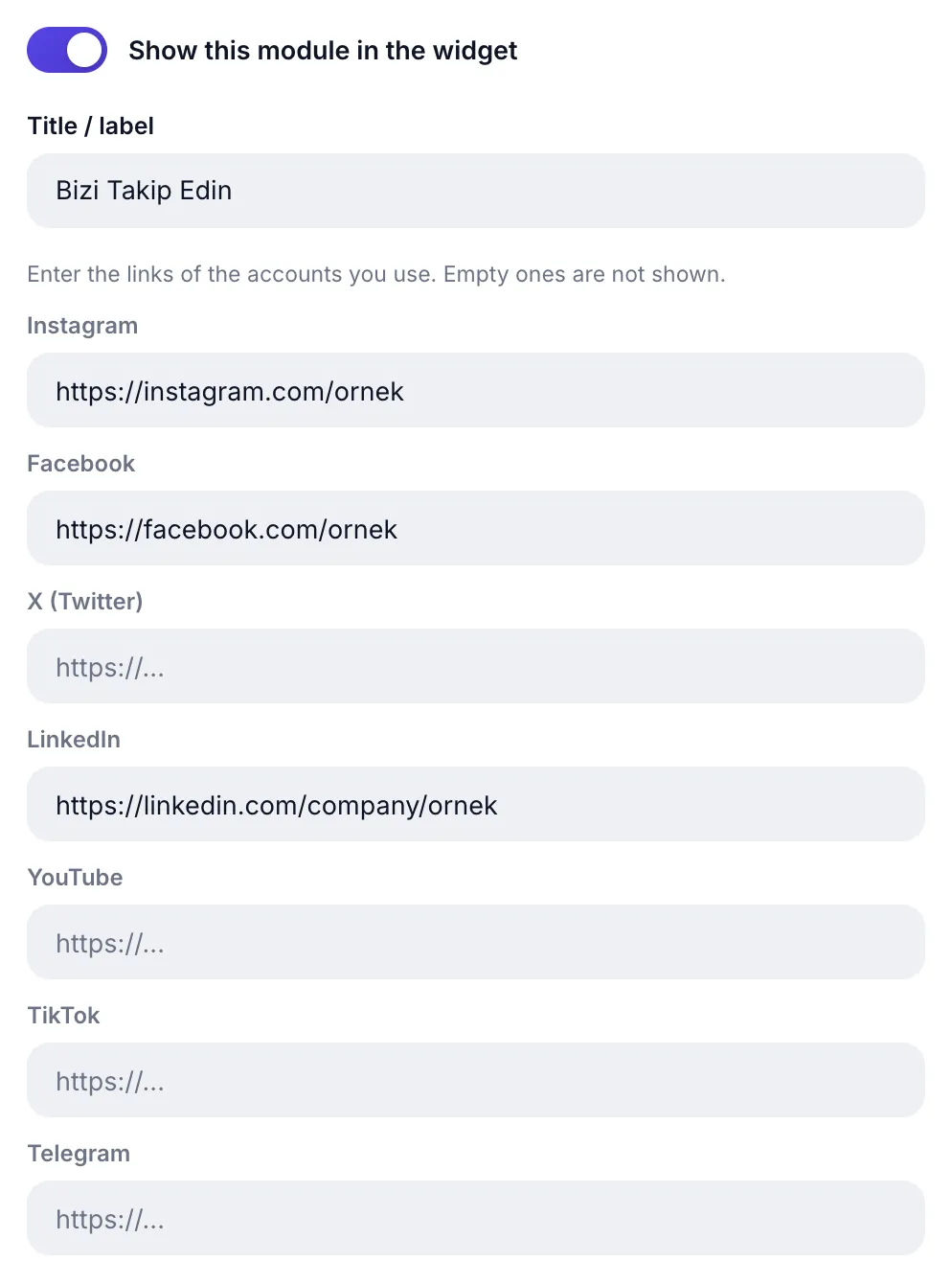 Social media module: link fields for seven networks